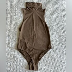 Zara Brown Sleeveless Turtleneck Stretch Bodysuit